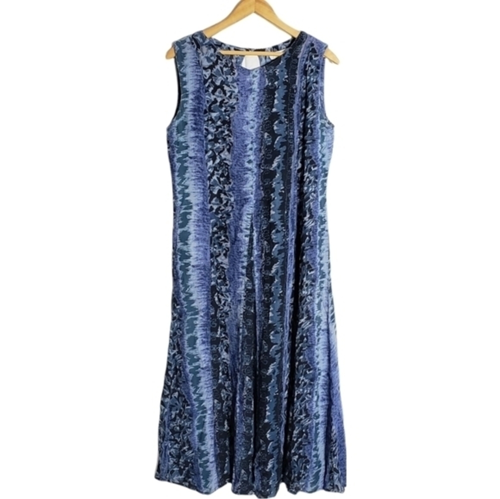 VINTAGE 90s Blue Flowy Bohemian Soft Rayon Dress M